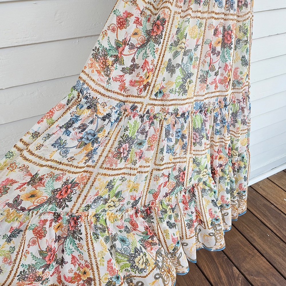 Elie Tahari Aimee Summer Palace Tiered Floral-Print Midi/Maxi Dress SIZE 14 - Picture 5 of 16